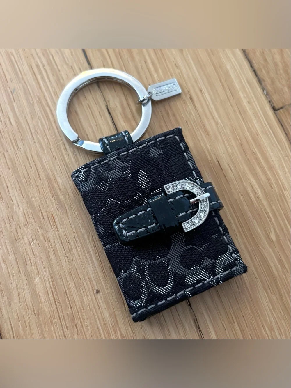 Vintage Coach Y2K Black Signature SoHo Bag Charm Mini Photo Frame Rhinestone